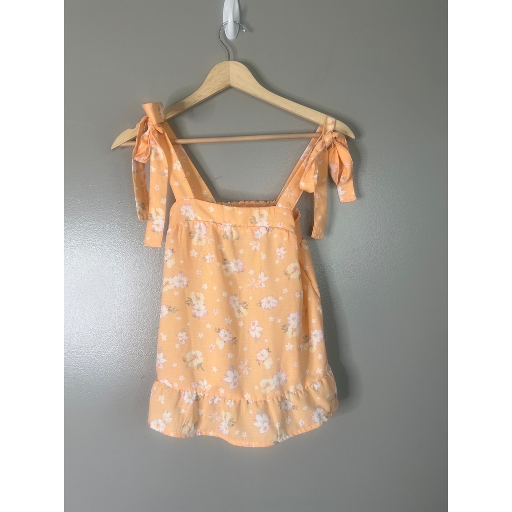 Hippie Rose Peach Floral Tie‎ Shoulder Ruffle Camisole Top XS feminine coquette